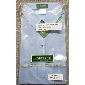 Linksport Resort Shirt Mens XL Sky Blue Polycotton Long Sleeve Button Up New